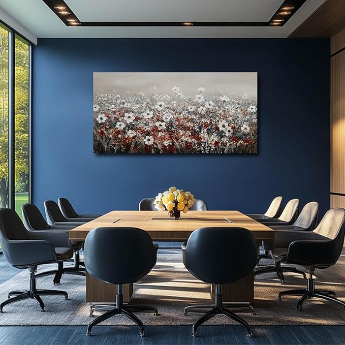 NBAODAN Wildflowers Wall Decor Bedroom White Floral Artwork Landscape Wall Pictures for Home 29"x 58" Large Canvas Wall Art for Living Room Ready to Hang