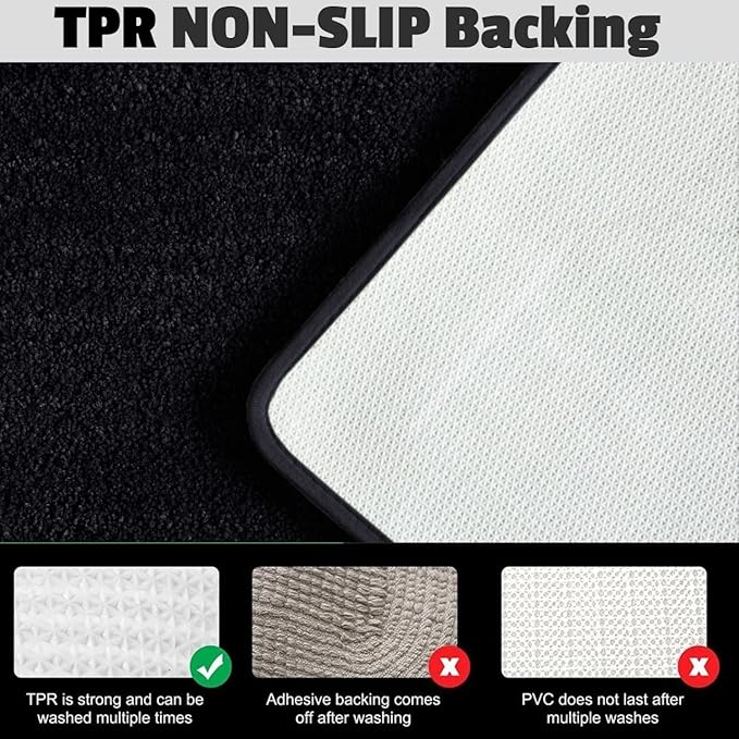 YHF Bathroom Rugs 17" X 24", Extra Thick & Soft Microfiber Shaggy, Machine Washable Bath Mats, Absorbent Bath Rugs, Non-Slip Rubber Backing Bath Mat for Bathroom Floor, Tub and Shower, Black