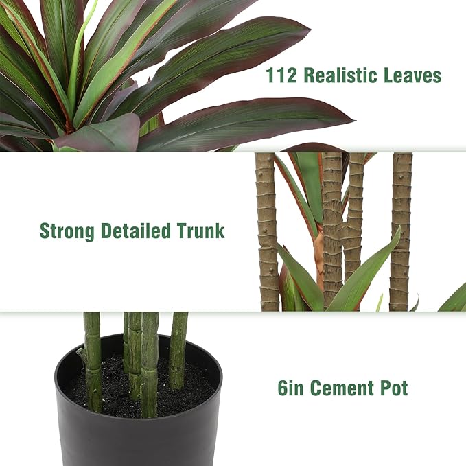Dracaena Artificial Plant 5ft Red Yucca Silk Tree Faux Plants Indoor Tall Fake House Floor Plants Realistic Artificial Trees for Home Office Decor Indoor Outdoor Housewarming Gift