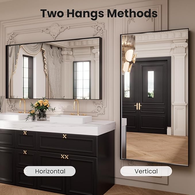 LOAAO Black Bathroom Mirror 72"X32" for Wall, Rectangle Bathroom Vanity Mirror, Tempered Glass, Hangs Vertically or Horizontally, Easy to Install, Modern Design