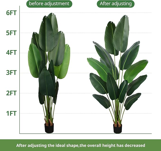 Artificial Bird of Paradise Plant 6 Ft Tall Fake Banana Leaf Plant for Indoors and Outdoors,Faux Palm Tree with Plastic Pot for Office and Home Decor,L1802PCS