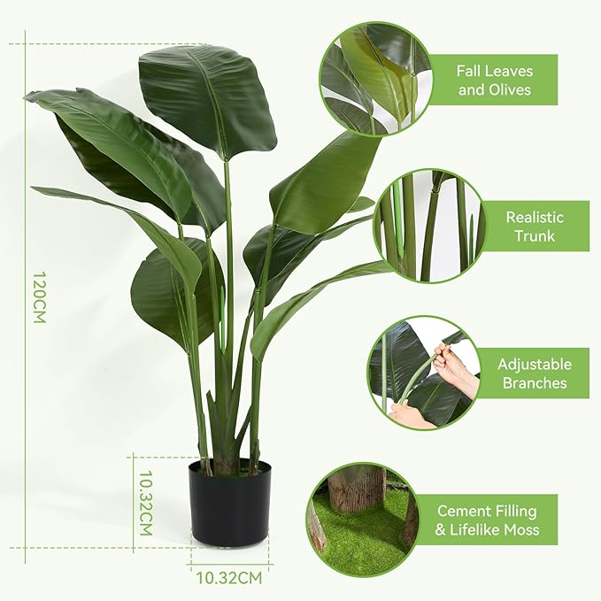 Artificial Bird of Paradise Plant Fake Tropical Palm Tree for Indoor Outdoor, Perfect Faux Plants for Home Garden Office Store Decoration (Bird of Paradise 120cm)