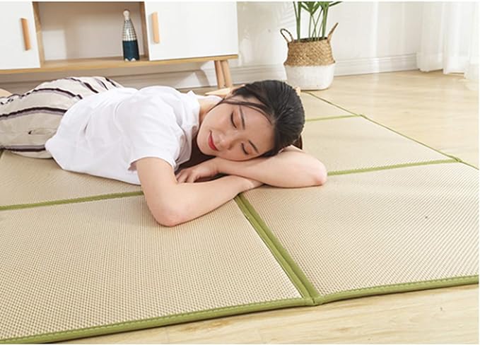 MYOYAY Large Japanese Tatami Mat 71x 71in Large Summer Breathable Sleeping Mat Foldable Rattan Floor Mat Non-Slip Memory Foam Stitching Carpet Crawling Mats Living Room Bedroom Playroom Yoga