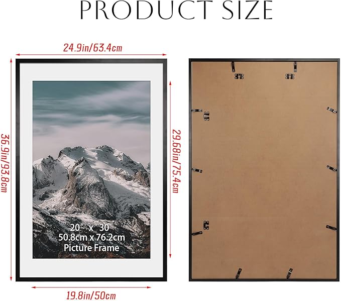 Giftgarden Black 24x36 Frames Matted to 20x30 Picture, Display 36x24 Inch Arts Without Mat, 20 x 30 Inch Prints with Mat, Set of 4