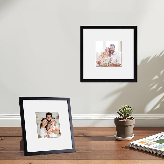 Giftgarden Black 8x8 Picture Frame Set of 4, Matted to 4x4 Picture with Mat, Matted Square Frames for Wall or Tabletop Display