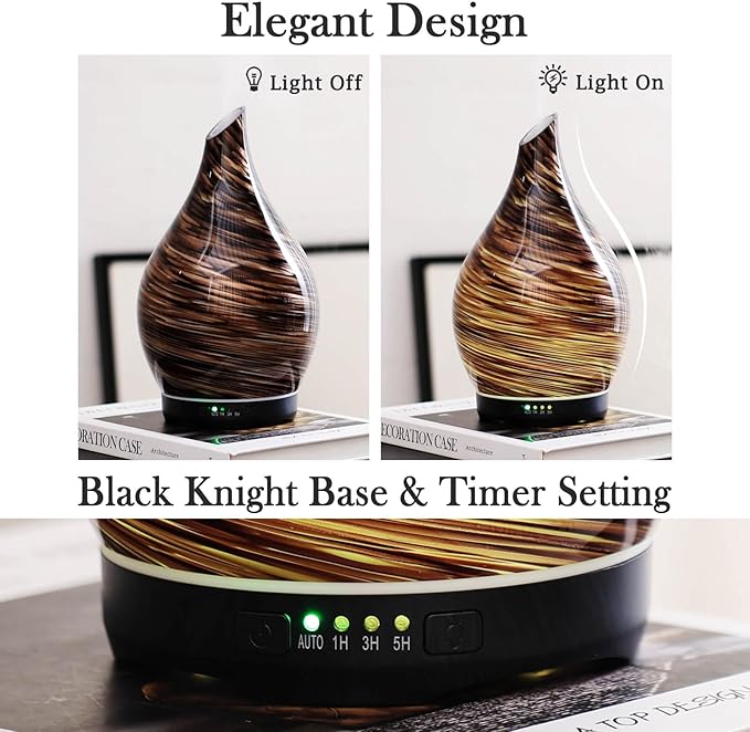 Porseme 280ml Essential Oil Diffuser Glass Color Changing Aroma Air Diffusers Aromatherapy Ultrasonic Cool Mist Humidifier 7 Running Hours Waterless Auto-Off for Sleeping, Yoga, Office (Dark Golden)