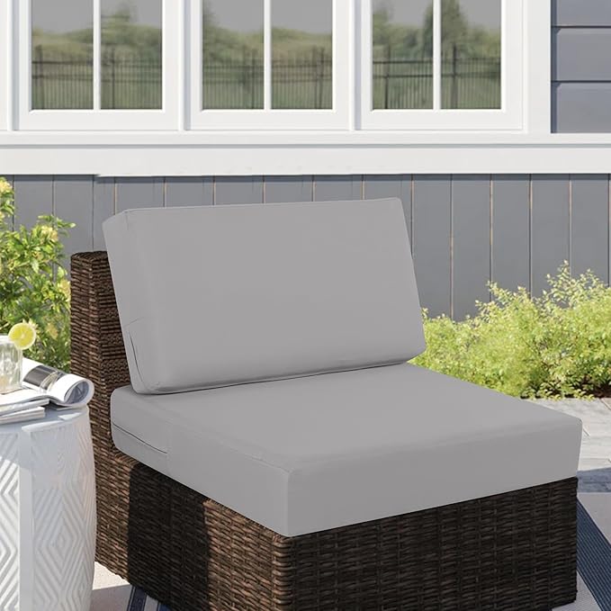 idee-home Outdoor Cushions for Patio Furniture, Outdoor Seat Cushion, Waterproof Couch Hampton Bay Deep Seat Replacement Chair Cushions for Garden Lawn Backyard Deck, 26.5 x 26.5 Grey