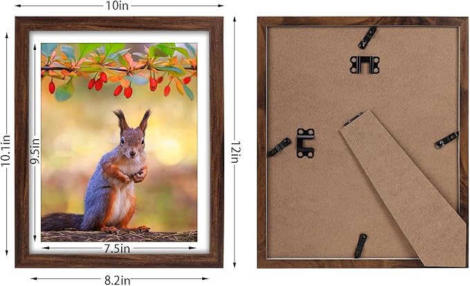Giftgarden Brown 8x10 Picture Frame Set of 4, 9x11 Frames with Mat for 8” by 10” Photos, Rustic Walnut Wood-Color Frames for Wall or Tabletop
