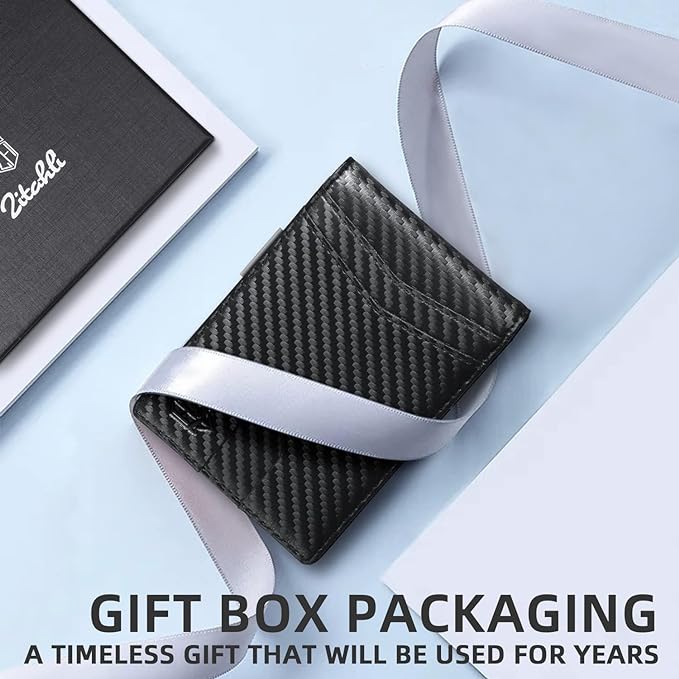 Zitahli Slim Wallet for Men Gifts 12 Card Slots ID Window With Money Clip Minimalist RFID Front Pocket Bifold Leather Small Thin Gift Box Dad Birthday Christmas Regalos Hombres