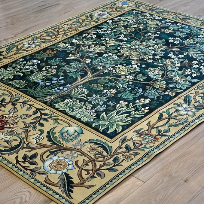 Aubelin Tapestry Large Green William Morris Tree of Life Fine Art Tapestry Wall Hanging Size 55"x41"