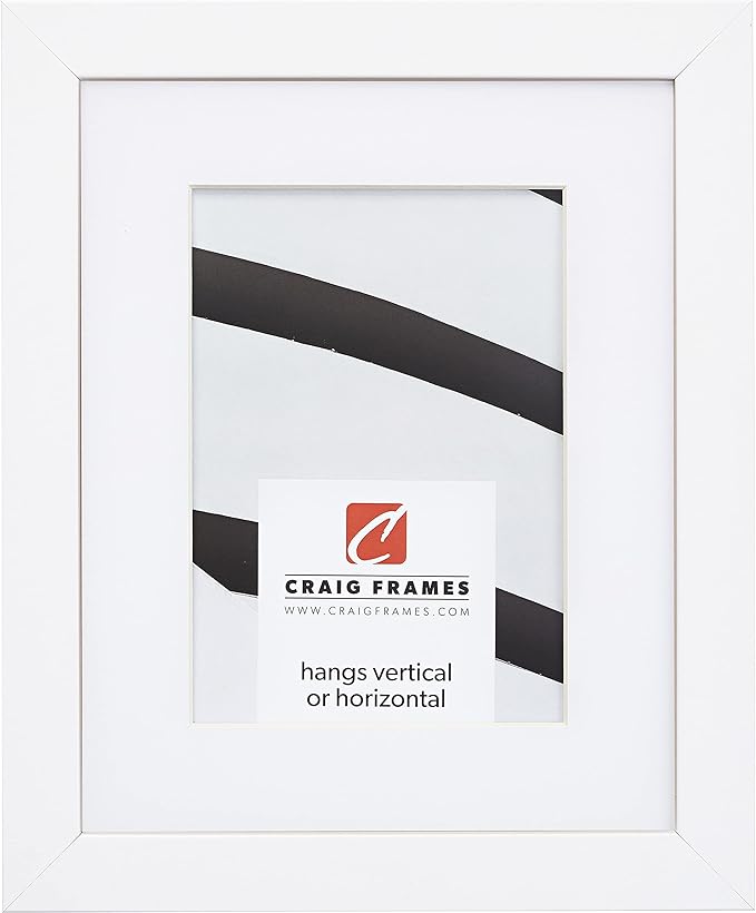 Craig Frames Essentials, Modern 1 Inch Wide 8 x 12 Inch White Picture Frame Matted to Display a 5 x 7 Inch Photo