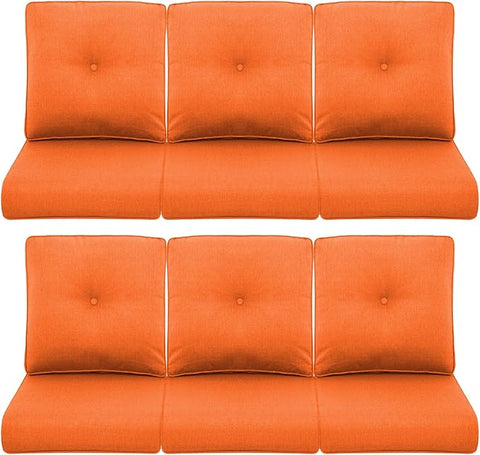Patio Chair Cushions 6 Packs - Outside High Back Thick Water-Resistant Cushion 22x24 with Zipper Cover for Outdoor Glider Rocking Chairs Loveseat 3-Seater Couch Sofa – Orange/Buckle