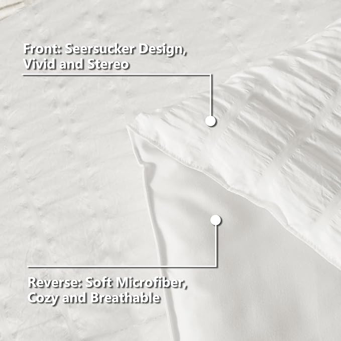 CozyLux Twin Comforter Set with Sheets 5 Pieces, White Seersucker Textured Bed in a Bag for Girls, Luxury Soft Bedding Set with Down Alternative Comforter, Sheets, Pillowcases & Shams for All Seasons