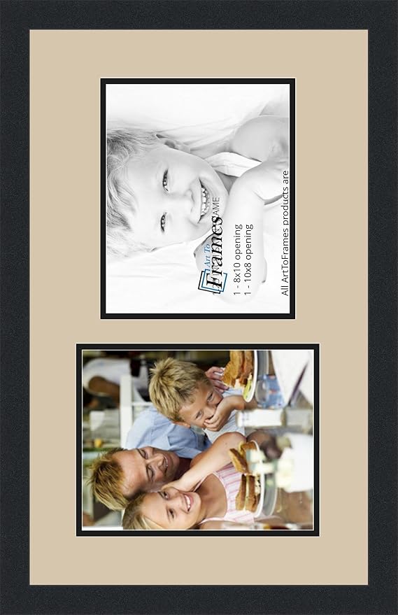 ArtToFrames Collage Photo Frame Double Mat with 2-8x10 Openings and Satin Black Frame
