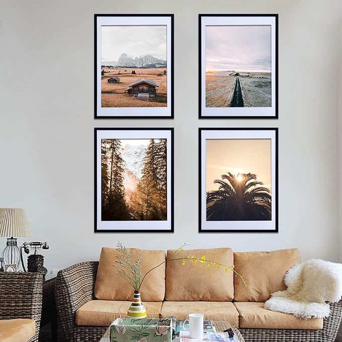 Art Emotion Black 18x24 Picture Frame Display 16x20 Pictures with Mat or 18x24 without Mat, Horizontal and Vertical for Wall- 4 packs.