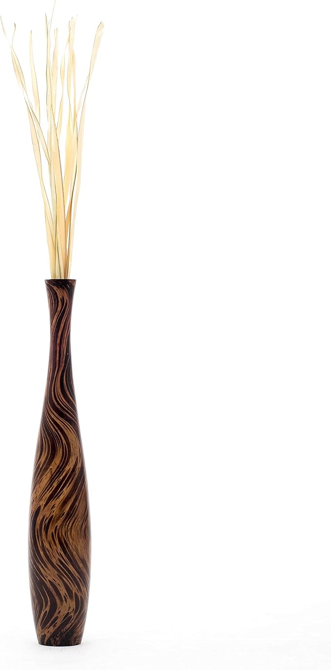 Leewadee Large Brown Light Brown Home Decor Floor Vase – Wooden 34 inches Tall Farmhouse Decor Flower Holder for Fake Plant and Pampas Grass