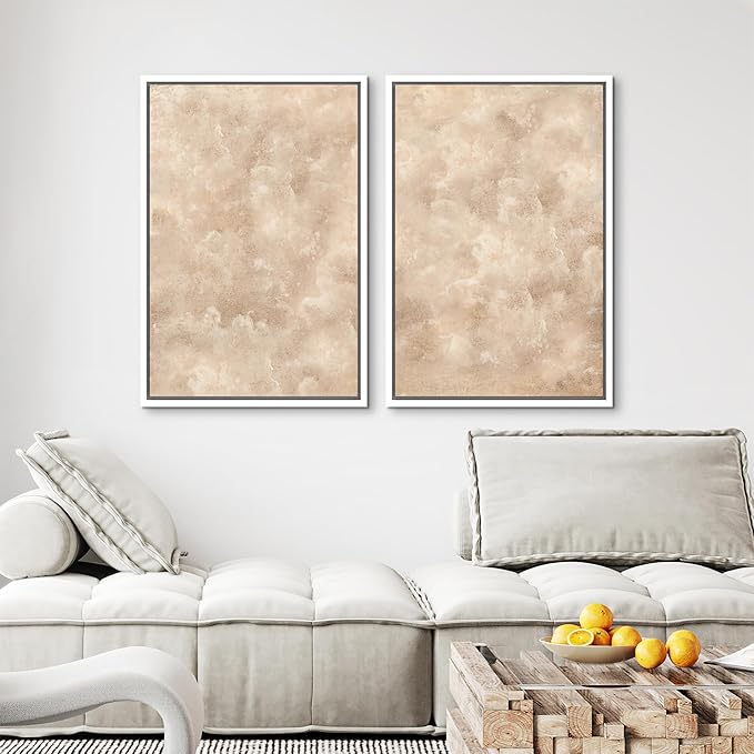 MUDECOR Framed Canvas Print Wall Art Neutral Abstract Minimalist Beige and Cream Tones Illustrations Modern Art Decorative Bohemian Colorful Chic for Living Room, Bedroom, Office - 16"x24"x2 White