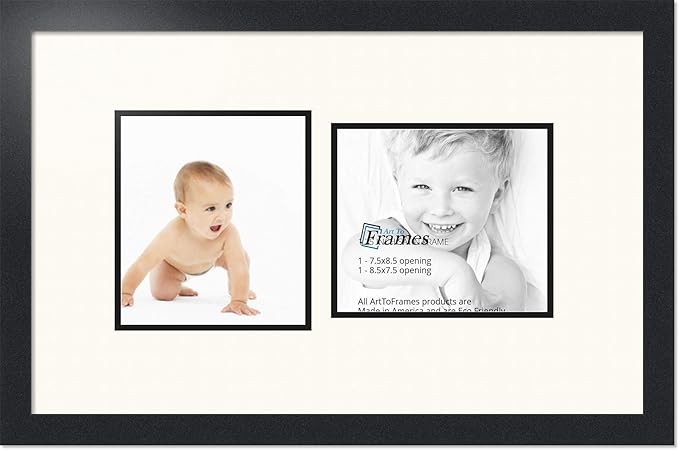 ArtToFrames Double-Multimat-108-824/89-FRBW26079 Collage Photo Frame Double Mat with 2 - 7.5x8.5 Openings and Satin Black Frame