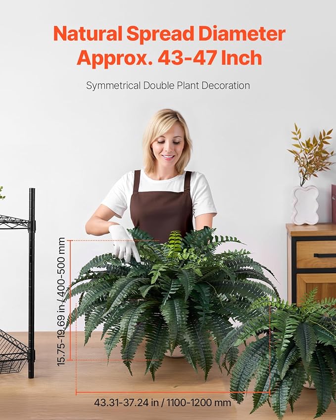 VEVOR Artificial Ferns 2 Pcs, 47 Inch Large Artificial Boston Ferns Plants, Faux Fern with 50 Branches, Artificial Plants Large for Outdoors/Indoor Home, Office,Garden (Flowerpot Unincluded)