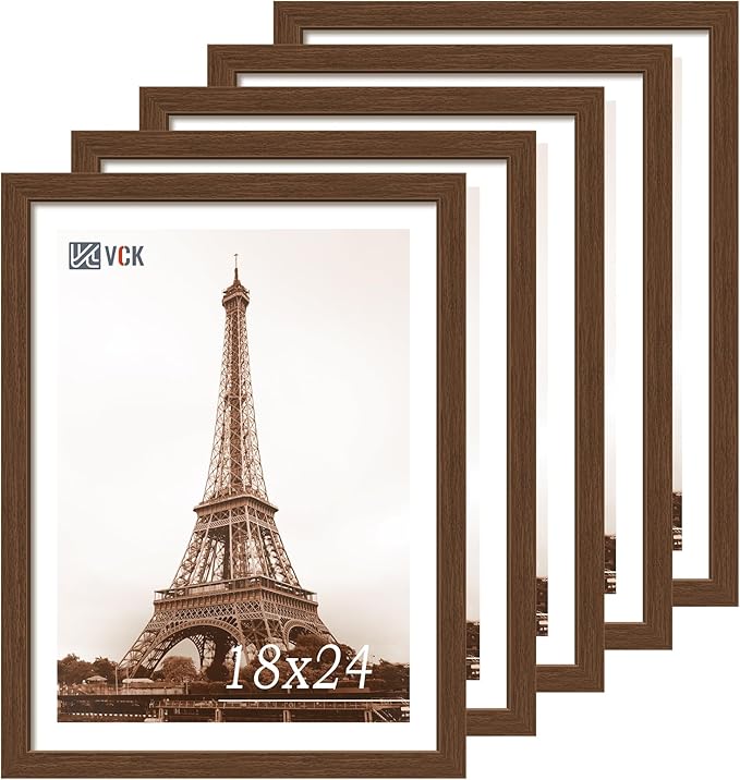 VCK 18x24 Poster Frame 5 Pack, Brown Wood Picture Frame with Exclusive Wood Grain, Wall Hanging