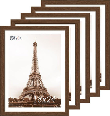 VCK 18x24 Poster Frame 5 Pack, Brown Wood Picture Frame with Exclusive Wood Grain, Wall Hanging