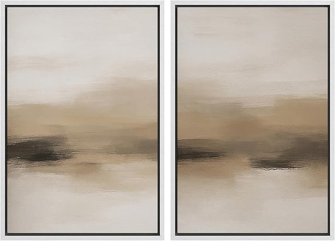 MUDECOR Framed Canvas Print Wall Art Abstract Neutral Beige Contemporary Minimalist Landscape Illustrations Modern Art Decorative Bohemian Colorful for Living Room, Bedroom, Office - 16"x24"x2 White