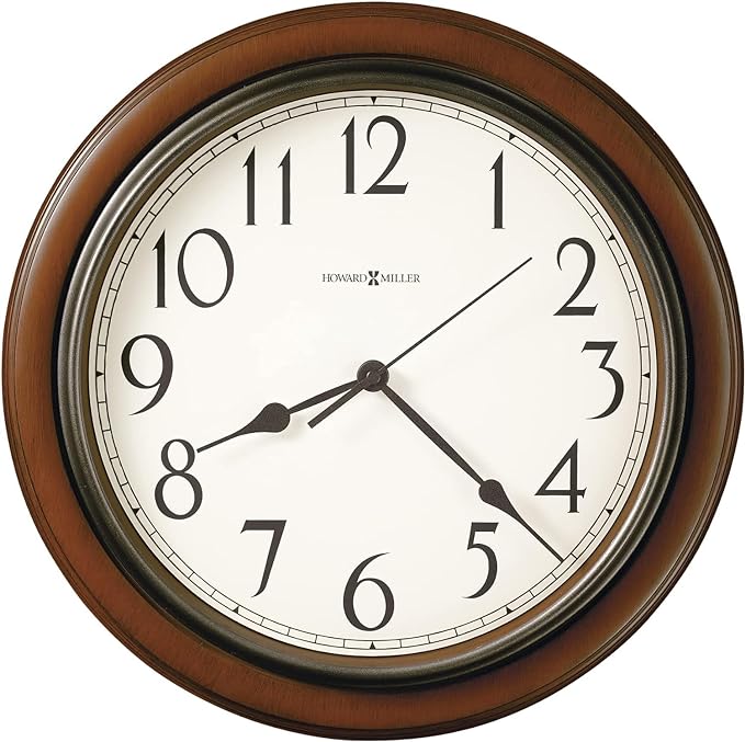 Howard Miller Genesee Wall Clock II 547-685 – Medium Brown Cherry Finished Case, Charcoal Gray Accents, Modern Home Decor, Classic Round Design, Quartz Movement