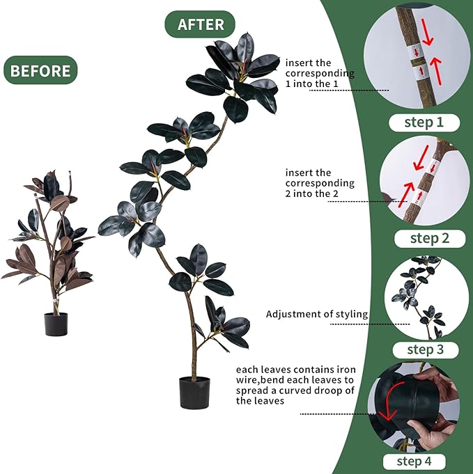 5.2ft Artificial Rubber Tree Faux Plants Indoor Faux Floor Artificial Trees Indoor,Fake Plant Fake Tropical Plants,Large Floor,Real Touch Rubber Tree for Home Decor