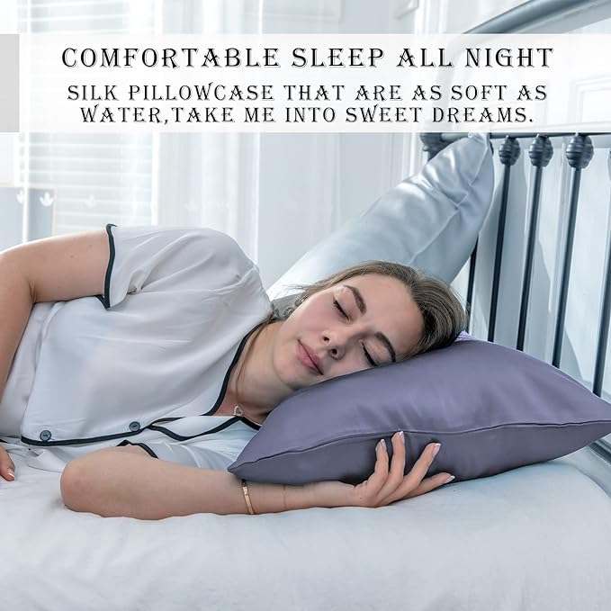 Natural Mulberry Silk Pillowcase for Hair and Skin Standard Size 20"X 26" with Hidden Zipper Soft Breathable Smooth Cooling Pillow Covers for Sleeping(Grayish Blue,1Pcs)