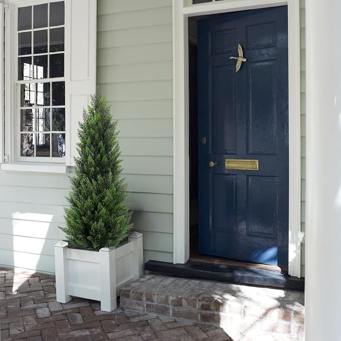 Artificial Topiary Cedar Trees 4FT Tall 2 Set, Outdoor Indoor Faux Pine Shrubs Plants, Realistic Fake Plants Front Porch Decor, Artificial Bushes Cypress for Home Front Door Offices
