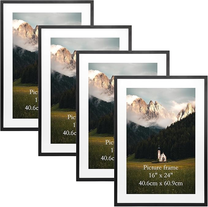 Giftgarden 16x24 Picture Frame with Mat Set of 4, 20x28 Frame Matted to 16x24 Poster for Wall Hanging, Black