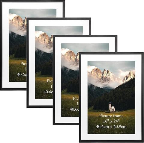 Giftgarden 16x24 Picture Frame with Mat Set of 4, 20x28 Frame Matted to 16x24 Poster for Wall Hanging, Black