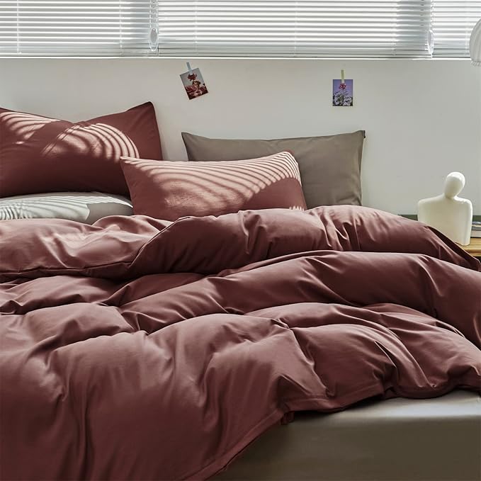Wellboo Brick Red Comforter Set Twin Size Dark Red Bedding Sets Cotton Plain Blackish Red Bed Quilts for Women Men Solid Purplish Red Vintage Blankets Luxury Dark Rust Red Bedding Comforters Soft