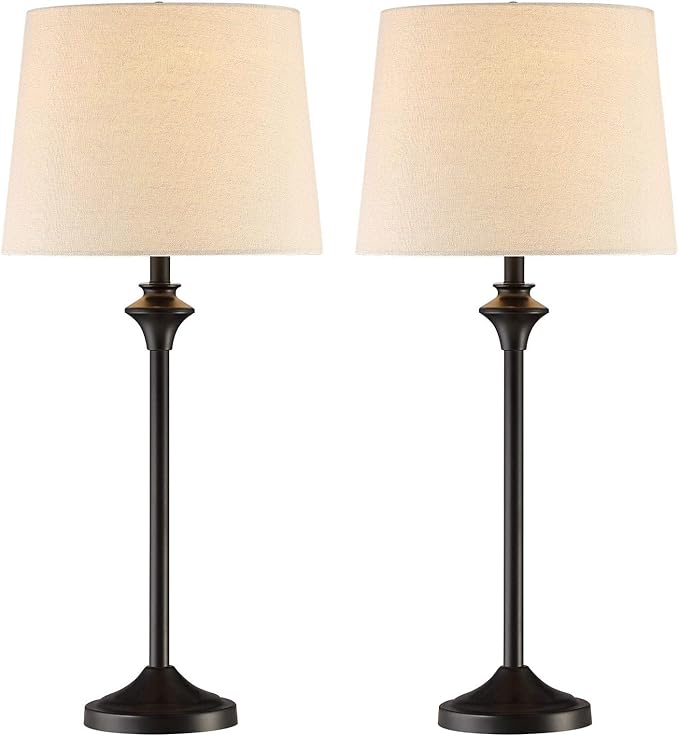 Maxax Table Lamps Set of 2 for Living Room, Buffet Lamps Black Nightstand Lamps with Fabric Shade 26" Bedside Desk Lamps for Bedroom, Living Room, Office, Kids Room