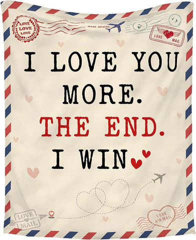 Anniversary Wedding Gifts for Women - I Love You More Soft Fleece Throw Blanket 50x60 in - Birthday Gifts for Girlfriend Boyfriend Him Her, Wife Husband Gift Ideas, Couple Blanket