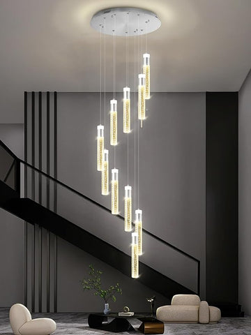 Crystal Bubble Column Chandeliers 110in Long Spiral Crystal Chandelier for High Ceiling Modern LED Foyer Ceiling Chandelier Dimmable 3000-6000K 10-Lights Silver