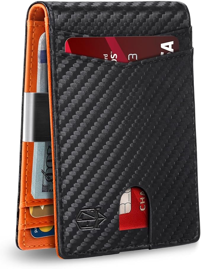 Zitahli Slim Wallet for Men Gifts 12 Card Slots ID Window With Money Clip Minimalist RFID Front Pocket Bifold Leather Small Thin Gift Box Dad Birthday Christmas Regalos Hombres