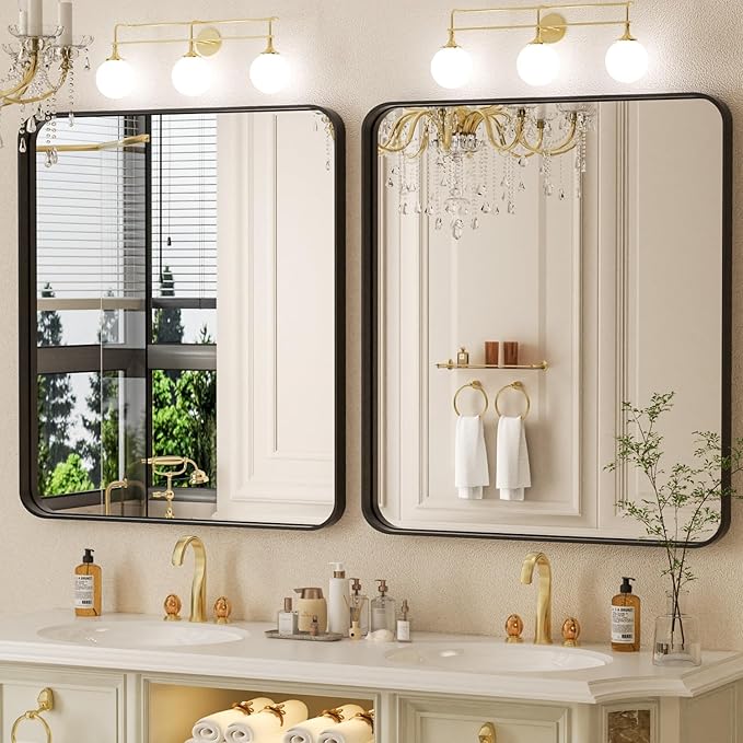 32×36 Bathroom Mirror for Vanity - Rustproof Framed Wall Mirror with Explosion-Proof Tempered-Glass & Rounded Corners for Over Sink, Bedroom, Entryway, Modern Matte Frame, Horizontal/Vertical