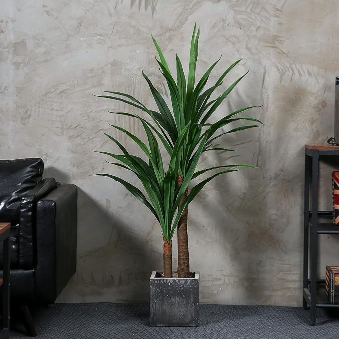 Dracaena Indoor Plant 4ft Tall Faux Plants Indoor Large Fake Plants Potted Yucca Tree Tropical Floor Plant Artificial Silk Palm Trees for Home Office Decor Housewarming Gift