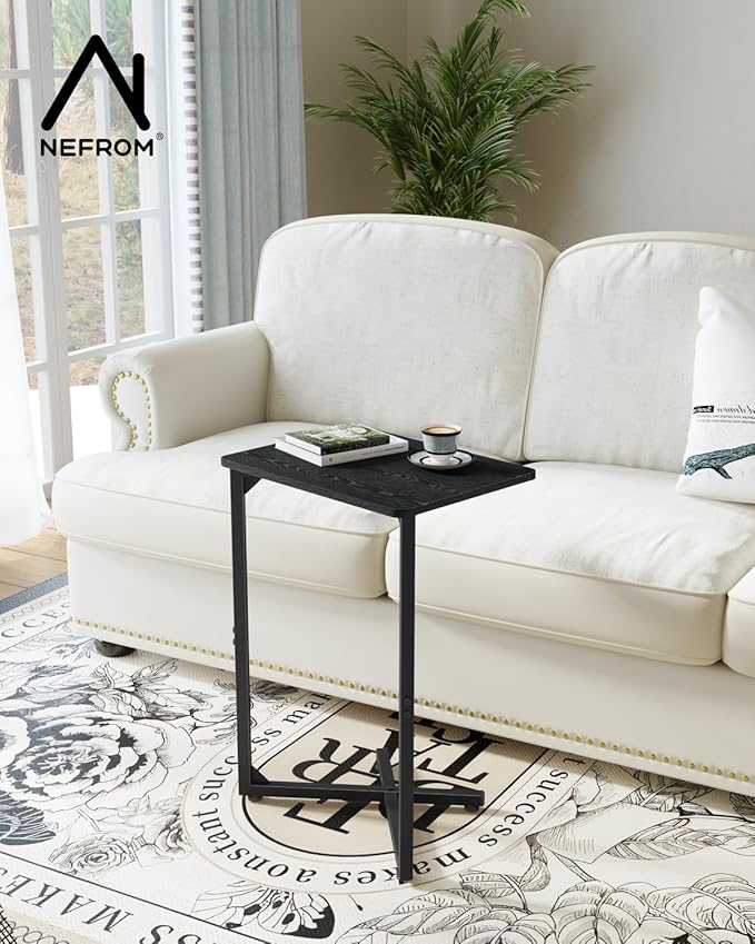 NEFROM C-Shaped End Tables, TV Trays Set of 2, Small Side Table for Couch, Sofa Table for Living Room, Bedroom, Bedside ET-X-BKW2