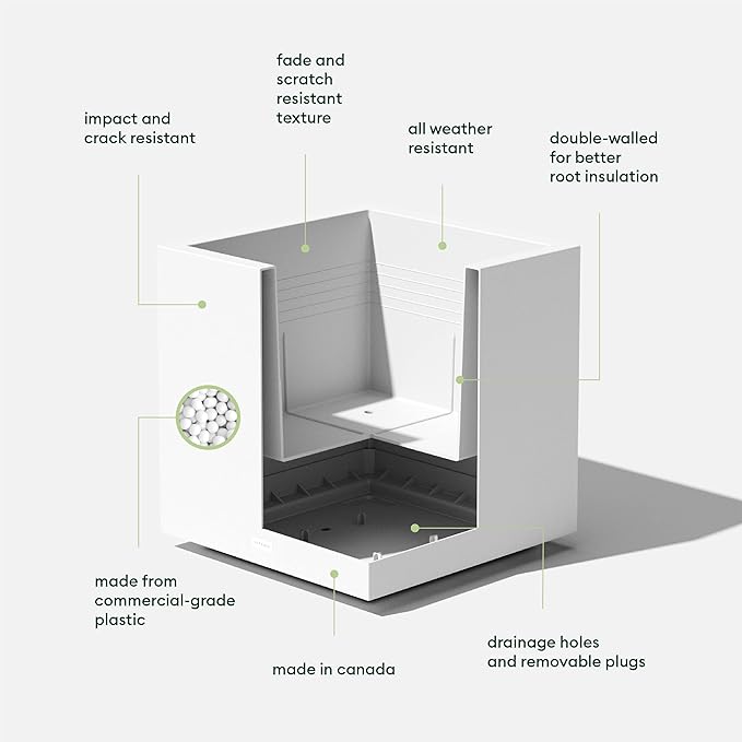 Veradek Block Series Cube Plastic Planter - Large Square Planter for Indoor or Outdoor Patio/Garden | Durable All-Weather Use with Drainage Holes | Modern Décor for Tall Plants, Trees, Flowers