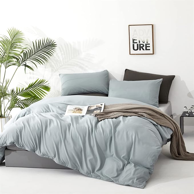 CLOTHKNOW Light Blue Full Size Comforter Sets 3Pcs Blue Bedding Comforter Sets Soft All Season Comforter with 2 Pillow Cases Women Men Comforter