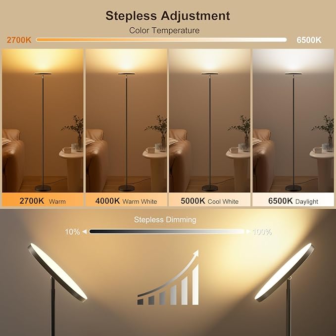 RGB Torchiere Floor Lamps for Living Room, 32W/3200LM Bright LED Standing Lamp with Remote, Modern Color Changing Tall Lamp with Stepless Dimming, 69" Corner Floor Lamp for Bedroom, Office
