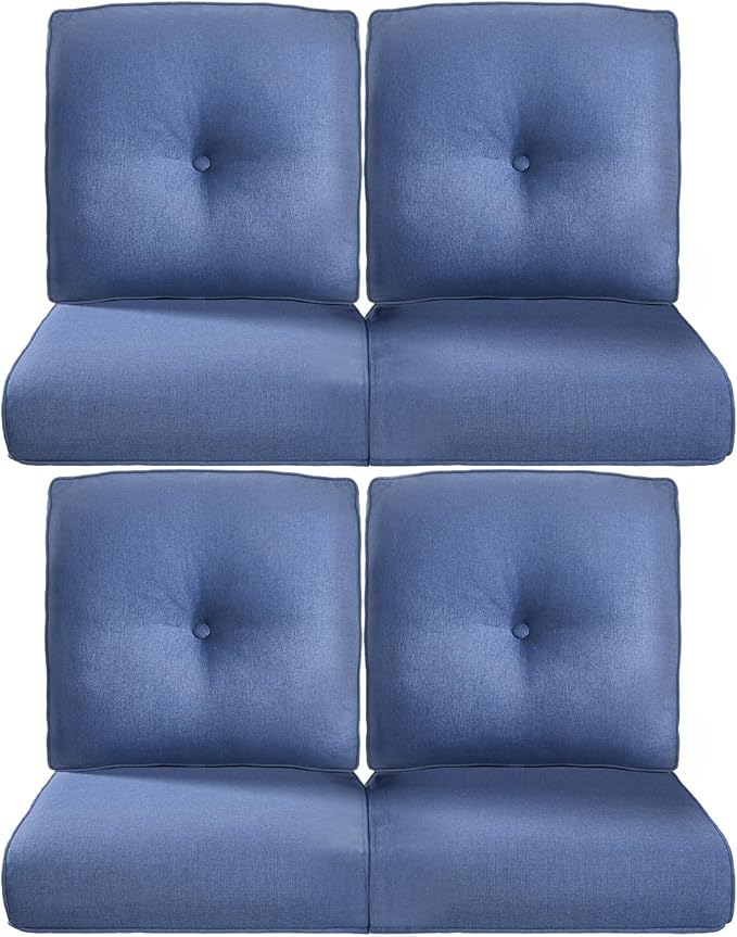 22x25/22x24 Outdoor Chair Cushions Set of 4 - Heavy Duty High Back Replacement Zippered Cushion for Patio Furniture Dining Gliding Rocking Chairs Loveseat L-Shape Sofa - Navy Blue/Button