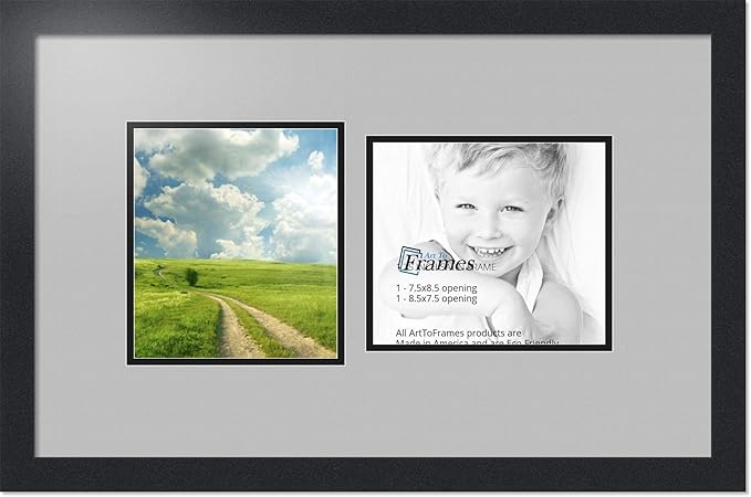 ArtToFrames Collage Photo Frame Double Mat with 2 - 7.5x8.5 Openings and Satin Black Frame