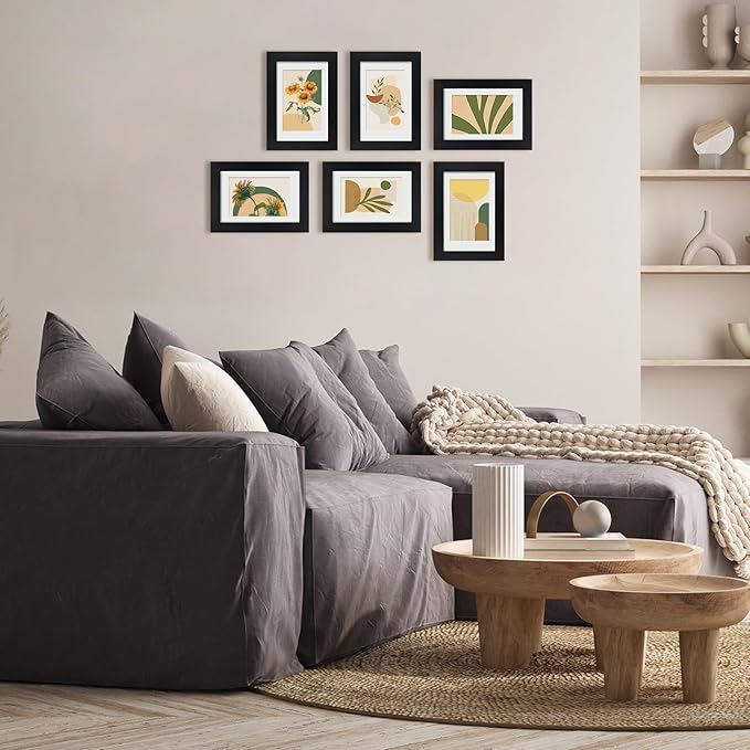 Egofine 4x6 Picture Frames Set of 6 - Made of Solid Wood Covered by Plexiglass for Table Top Display and Wall Mounting photo frame Black