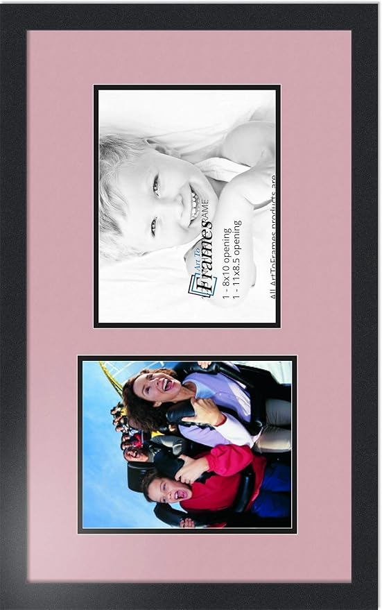 ArtToFrames Collage Photo Frame Double Mat with 1-8.5x11, 8x10 Openings with Satin Black Frame and Seashell mat.