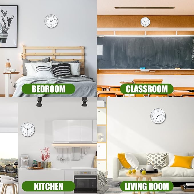 Wall Clock 12 Inch Wall Clocks Non-Ticking Battery Operated with Stereoscopic Dial Ultra-Quiet Movement Quartz for Office Classroom School Home Living Room Bedroom Kitchen