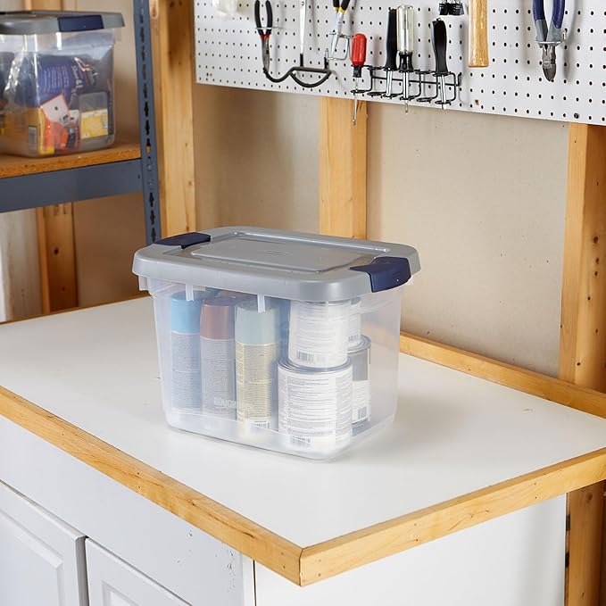 Rubbermaid Roughneck Clear 19Qt/ 4.75 Gal Storage Containers, Pack of 6, with Snap-Fit Grey Lids, Visible Base, Sturdy and Stackable, Great for Storage and Organization
