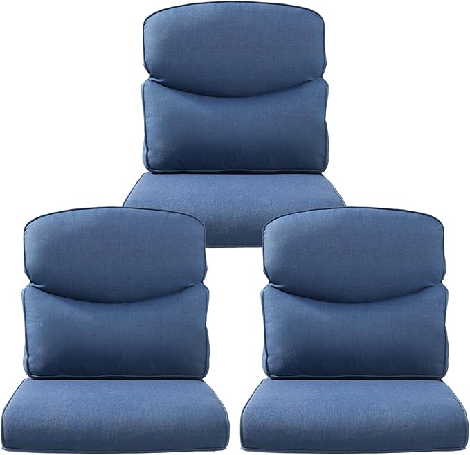 Outdoor Chair Cushions 3 Packs - Outside High Back Comfortable Thickened Pillow 22x24 with Zipper Cover for Patio Rocking Swivel Chairs Loveseat Sofa – Blue/Crescent